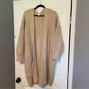 Topshop long neutral colored cardigan